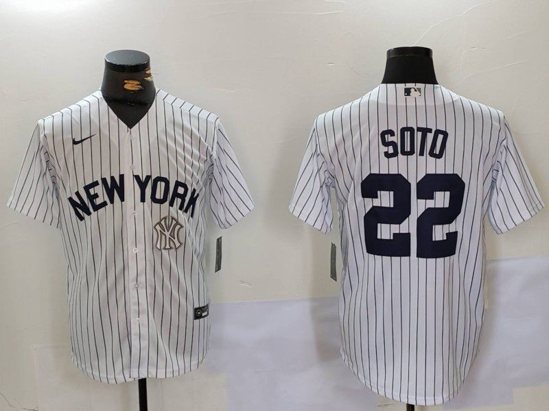Men New York Yankees 22 Soto White stripe Game 2024 Nike MLB Jersey style 9023